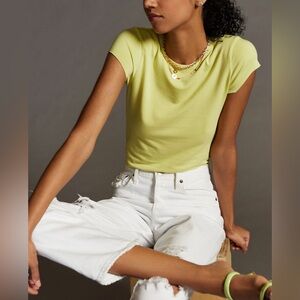 Anthropologie - Rolled Raw-Edge Fitted Crop Tee
